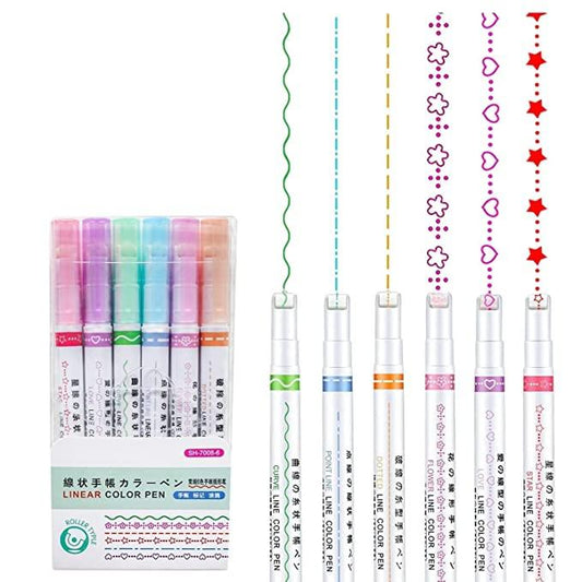 Artistic Stamp Roller Pen Set (6 Designs and Colors for Creative Use)