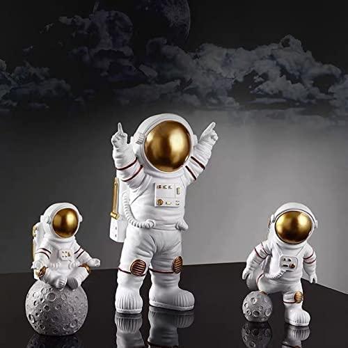 Golden Astronaut Figurine Set (Desktop Décor for Home or Office - Set of 3)