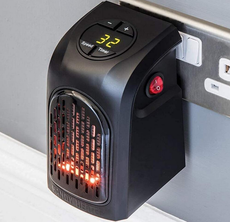 Handy Plug-In Room Heater 400W | Portable Wall Heater with LED Display, Adjustable Thermostat & 12-Hour Timer | Mini Blower Heater for Home, Office & Winter Use