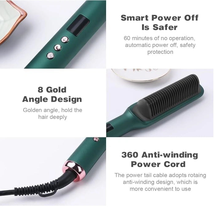 3-in-1 Hair Straightener Brush | Fast Heating Hair & Beard Straightener with Adjustable Temperature | Smooth, Curl & Style in Minutes