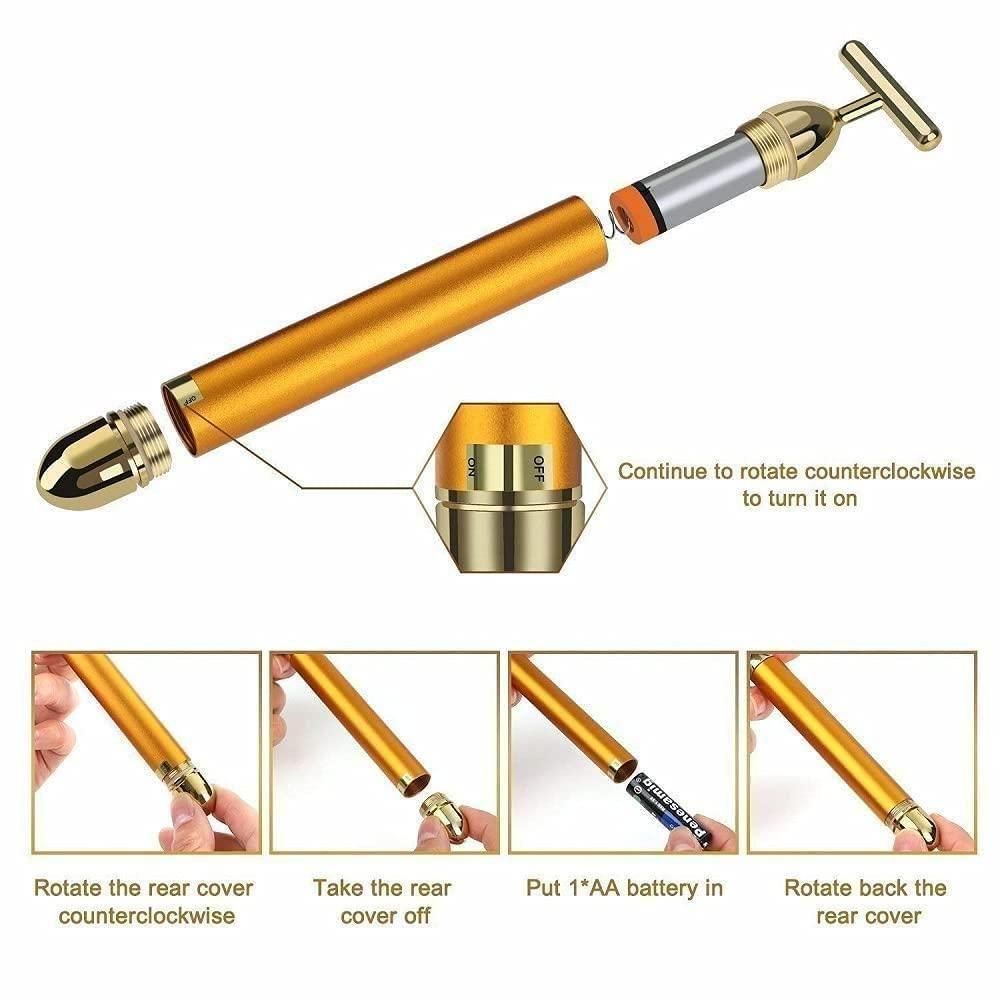 24K Gold Energy Beauty Bar Electric Face Massager | Anti-Aging Vibrating Facial Roller for Lifting, Tightening & Skin Rejuvenation
