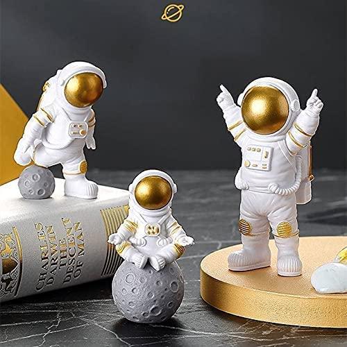 Golden Astronaut Figurine Set (Desktop Décor for Home or Office - Set of 3)