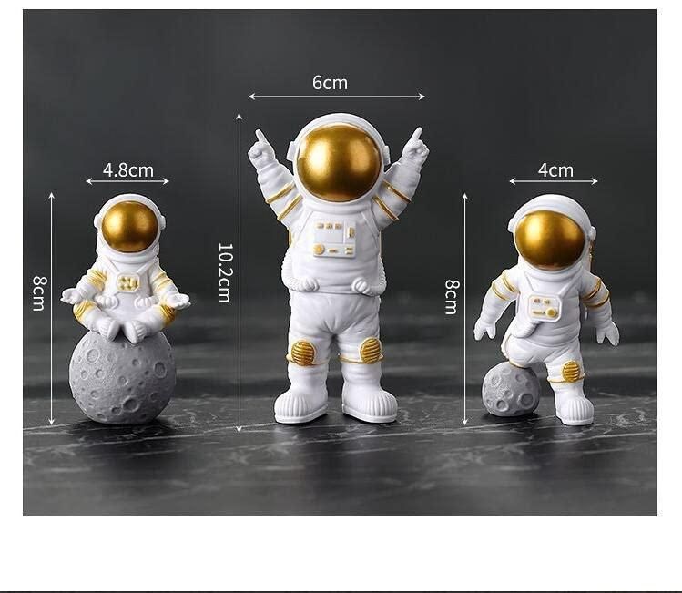 Golden Astronaut Figurine Set (Desktop Décor for Home or Office - Set of 3)