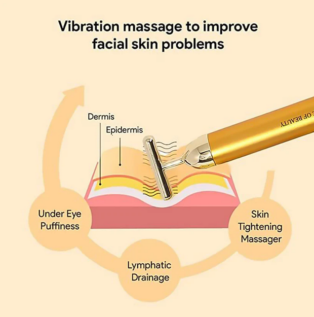 24K Gold Energy Beauty Bar Electric Face Massager | Anti-Aging Vibrating Facial Roller for Lifting, Tightening & Skin Rejuvenation