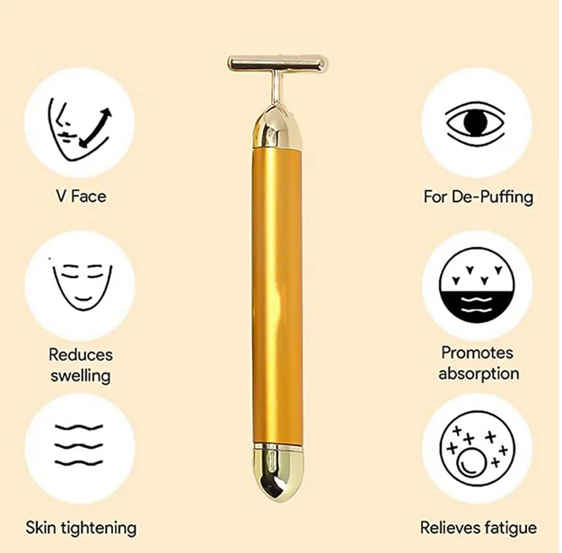 24K Gold Energy Beauty Bar Electric Face Massager | Anti-Aging Vibrating Facial Roller for Lifting, Tightening & Skin Rejuvenation