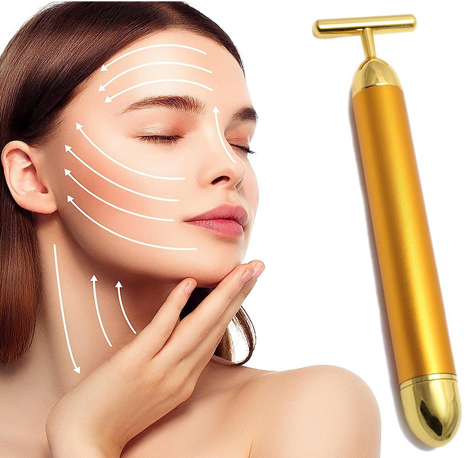 24K Gold Energy Beauty Bar Electric Face Massager | Anti-Aging Vibrating Facial Roller for Lifting, Tightening & Skin Rejuvenation