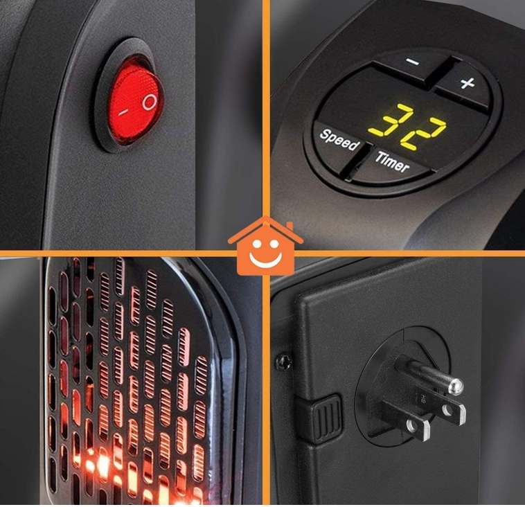 Handy Plug-In Room Heater 400W | Portable Wall Heater with LED Display, Adjustable Thermostat & 12-Hour Timer | Mini Blower Heater for Home, Office & Winter Use