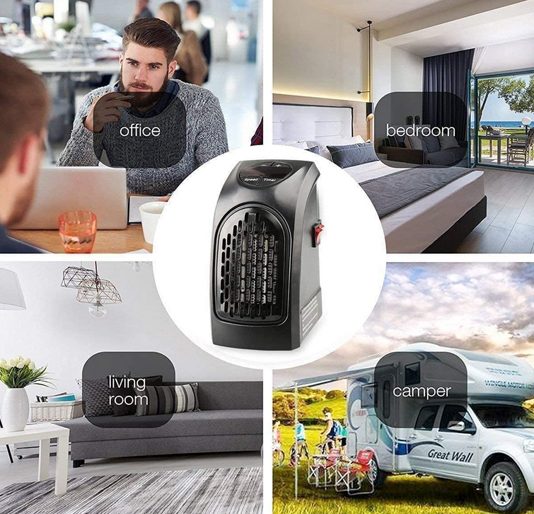 Handy Plug-In Room Heater 400W | Portable Wall Heater with LED Display, Adjustable Thermostat & 12-Hour Timer | Mini Blower Heater for Home, Office & Winter Use