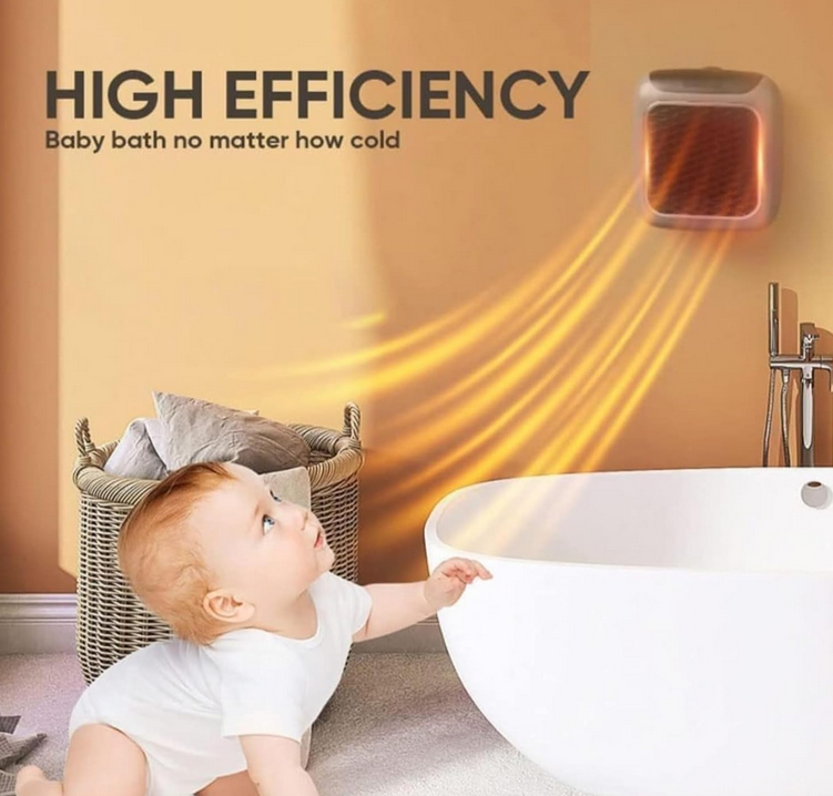 Compact Wall-Mounted Electric Heater 800W | Silent Fan Heater with Space-Saving Design | Small Indoor Room Heater for Bedroom & Bathroom